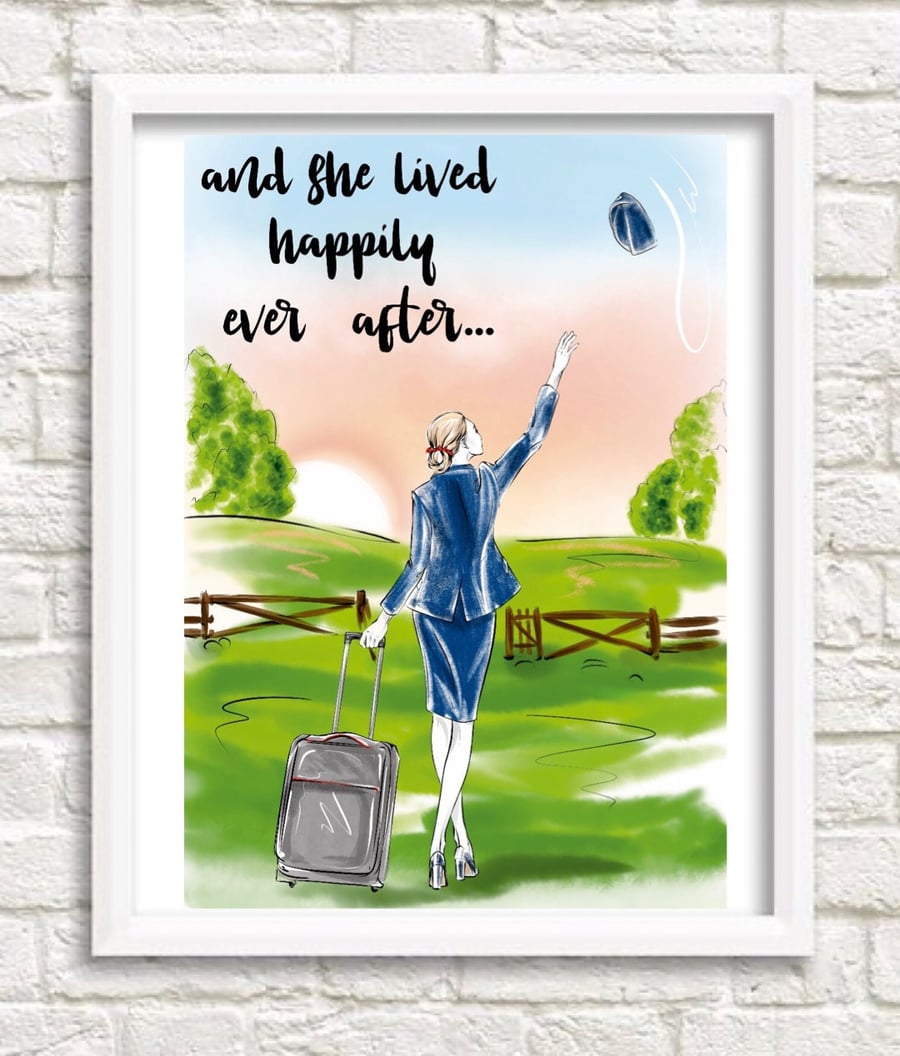 British Airways Flight Attendant Travel Print - And She Lived Happily Ever After