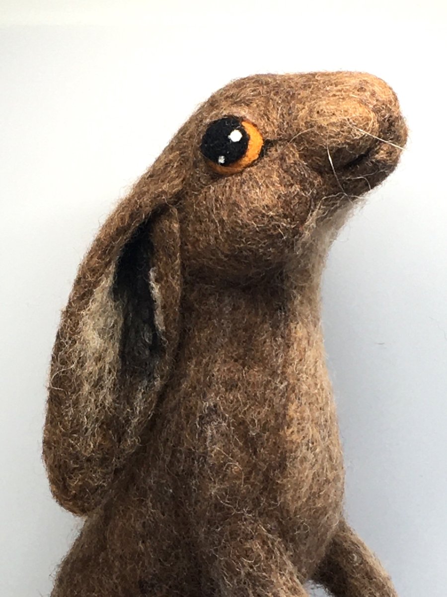 Moon Gazing Hare Needle Felt Ornament, Wool Sculpture