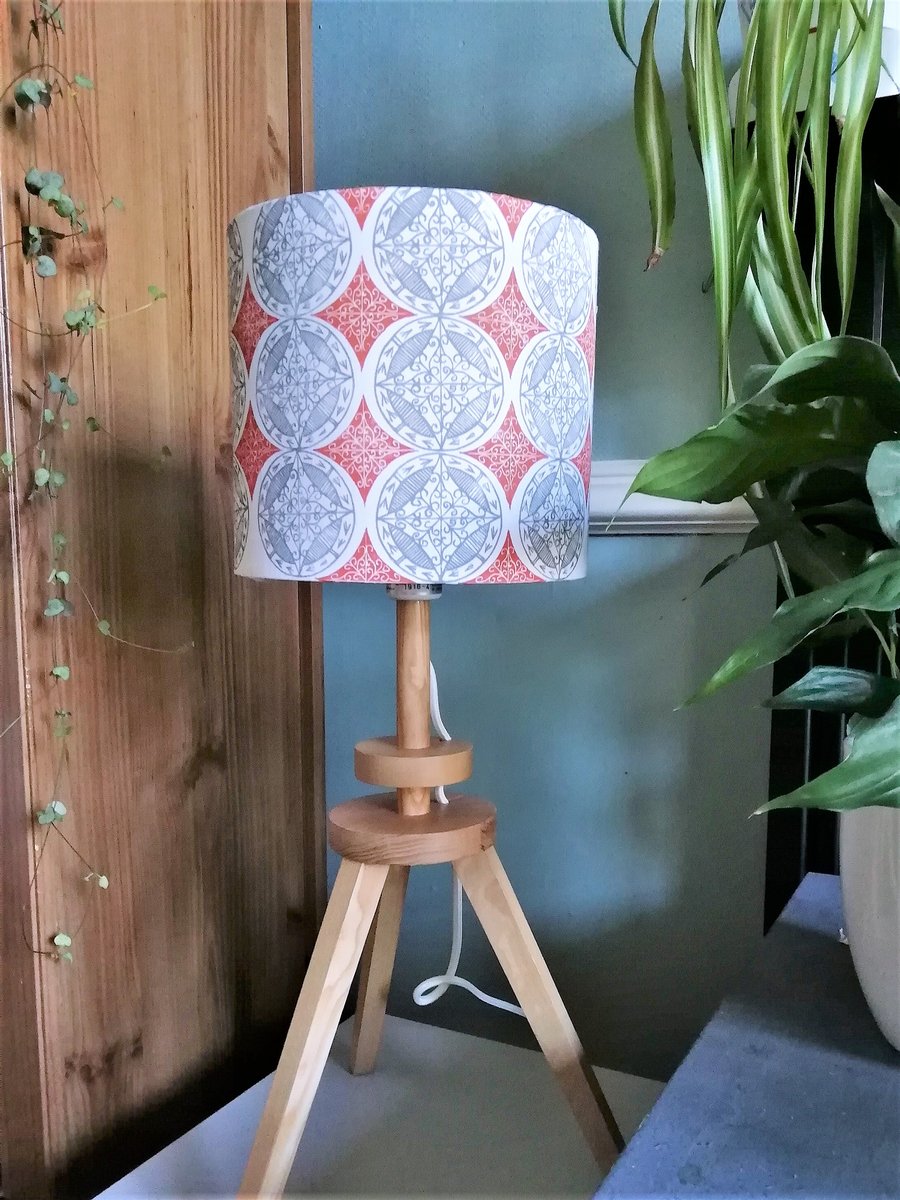 20cm Orange and Grey Patterned Drum Lampshade