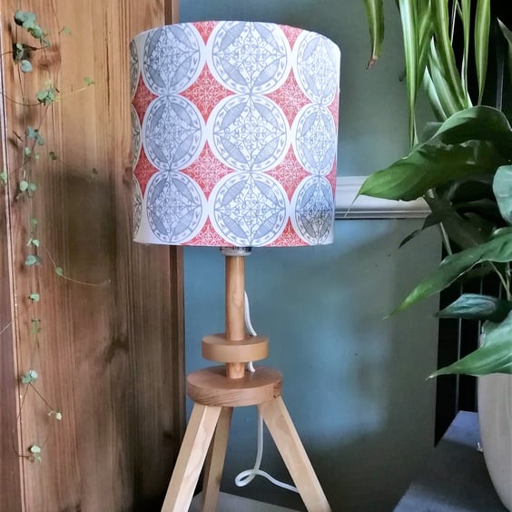 20cm Orange and Grey Patterned Drum Lampshade