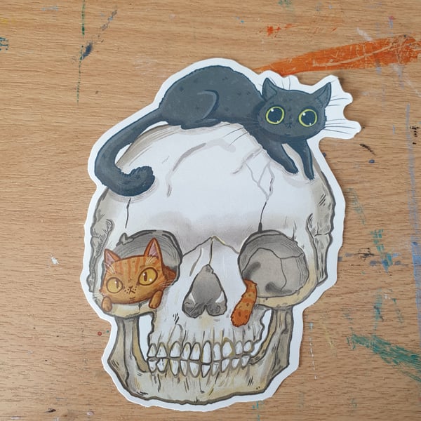Cat and Skulls Vinyl Sticker