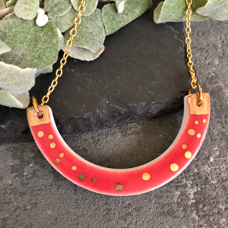 Ceramic semi circle pendant necklace - large