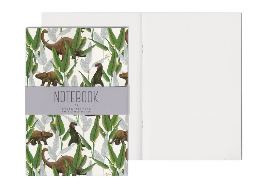 Plain Pages A5 Notebook - Dinosaur Jungle Cream