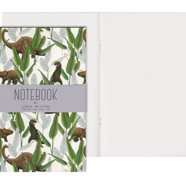 Plain Pages A5 Notebook - Dinosaur Jungle Cream