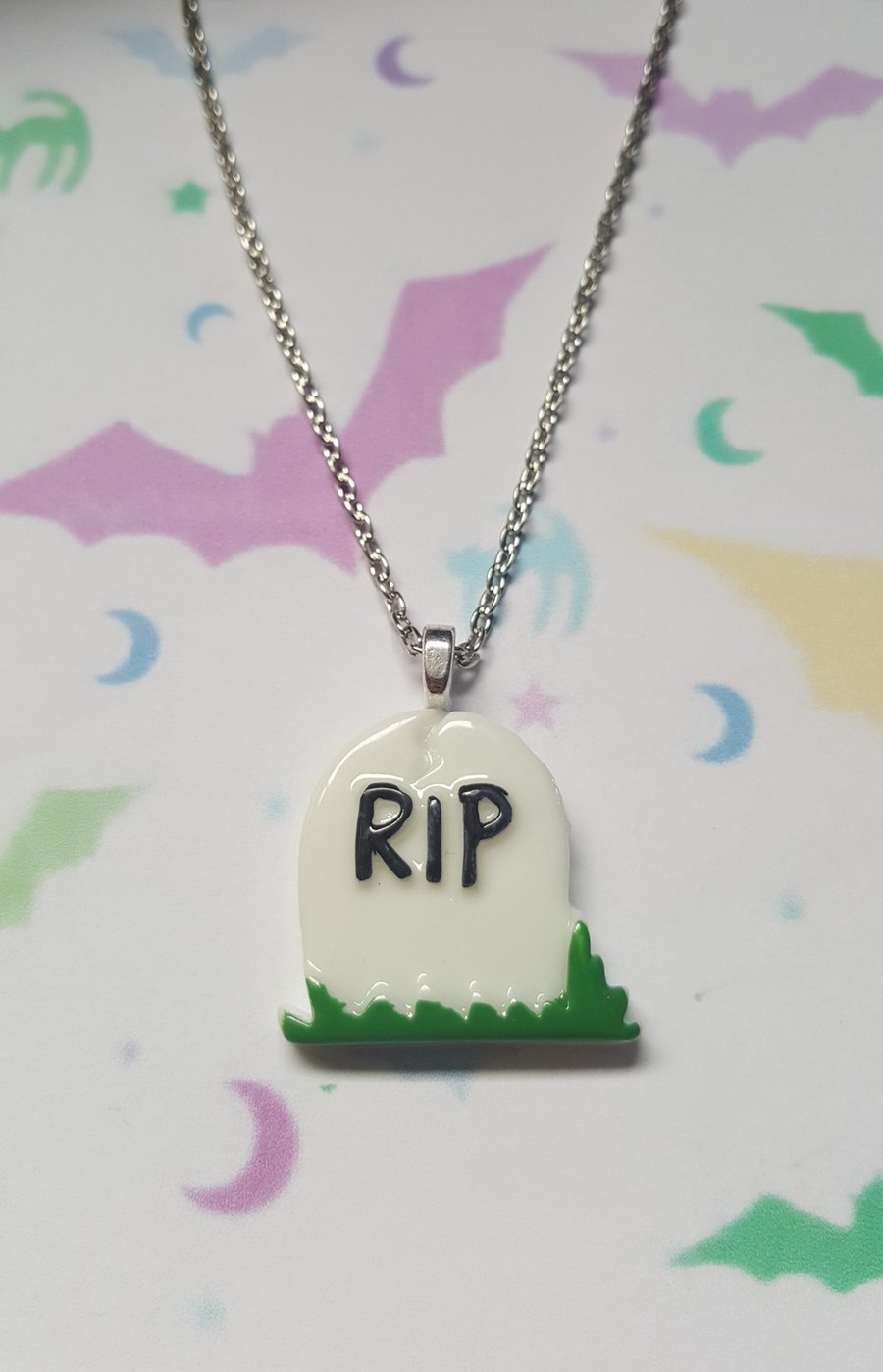 Resin RIP Tombstone Necklace 