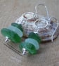 Sea Glass Stack in Bottle Green & Seafoam on Diamond Cut Rings Earrings E630