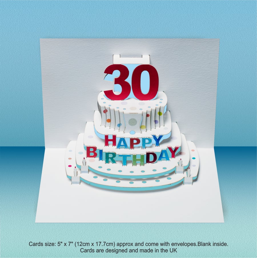 Pop Up Age 30 Birthday Card, 30th Birthday Card, Happy Birthday - POP045