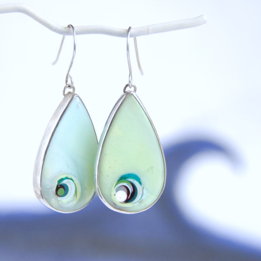Cornish surfite earrings - mint with eye