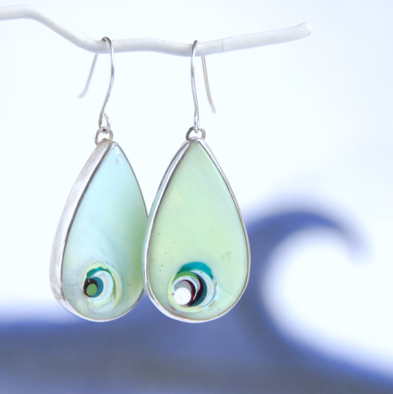 Cornish surfite earrings - mint with eye