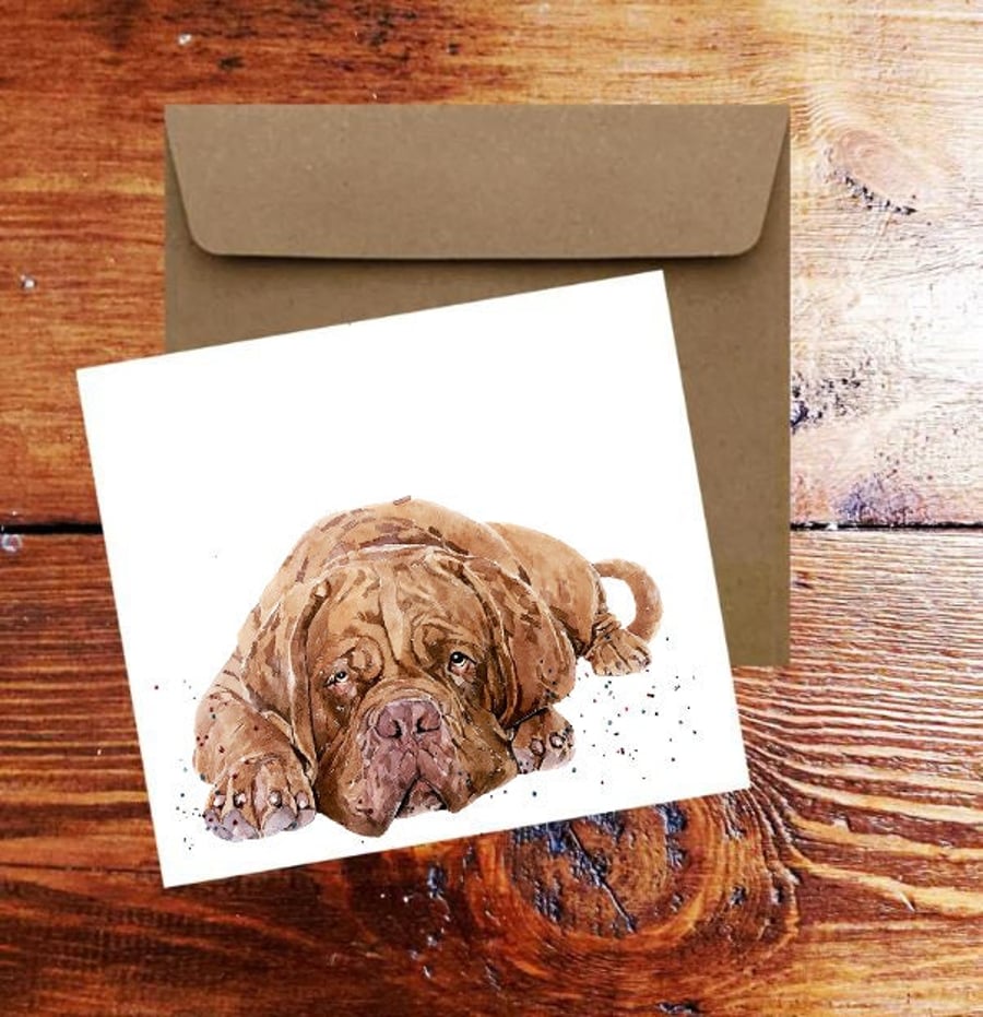 Dogue De Bordeaux Greeting Card .Dogue De Bordeaux Watercolour art card,DDB art 