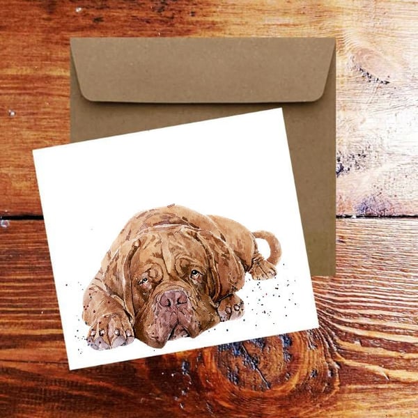 Dogue De Bordeaux Greeting Card .Dogue De Bordeaux Watercolour art card,DDB art 