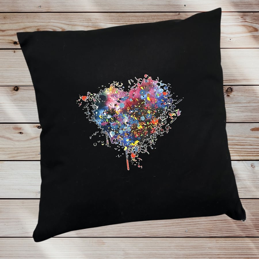 Rainbow black  cushion Cover with a vibrant abstract heart,ideal gift,  pride