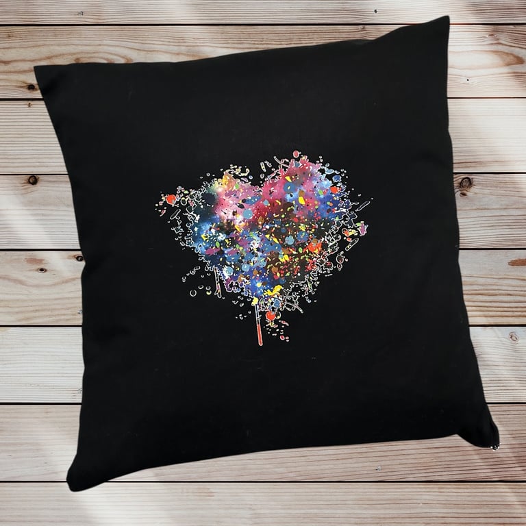 Rainbow black  cushion Cover with a vibrant abstract heart,ideal gift,  pride