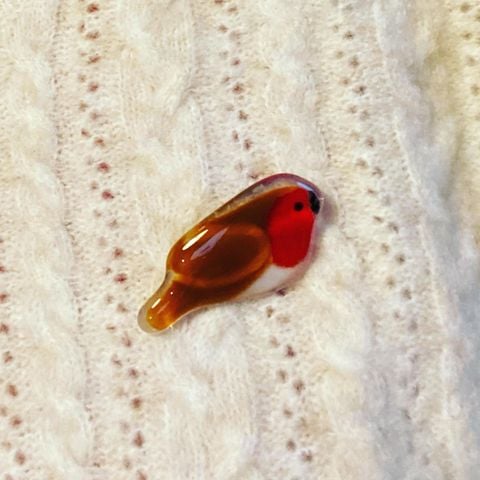 Fused Glass Robin Brooch