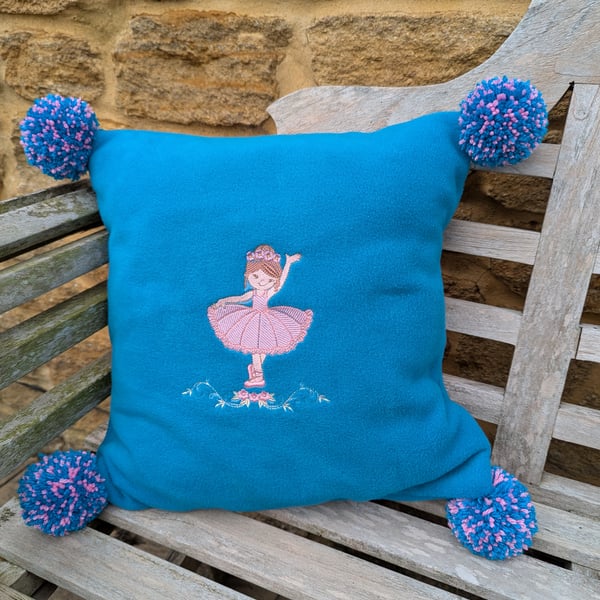 Machine embroidered ballerina cushion