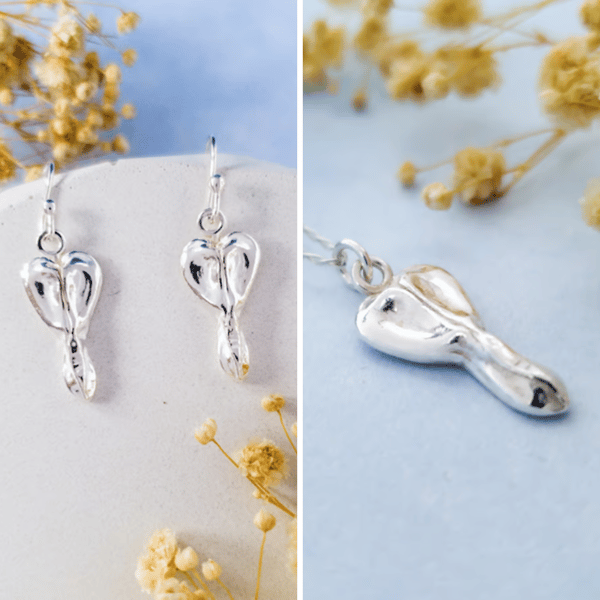 Recycled Silver Flower Pendant and Earrings Gift Set - Bleeding Heart