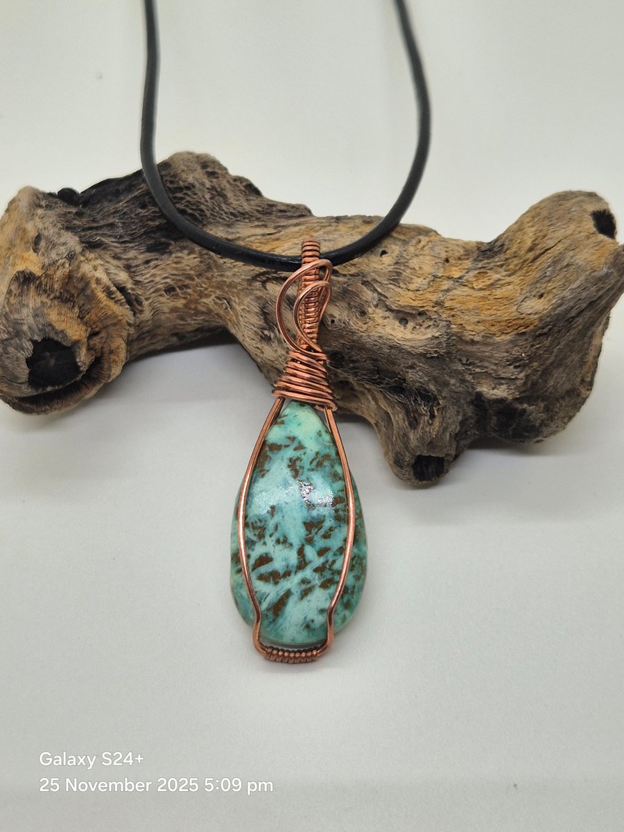 Wire wrapped Royston Turquoise gemstone pendant 