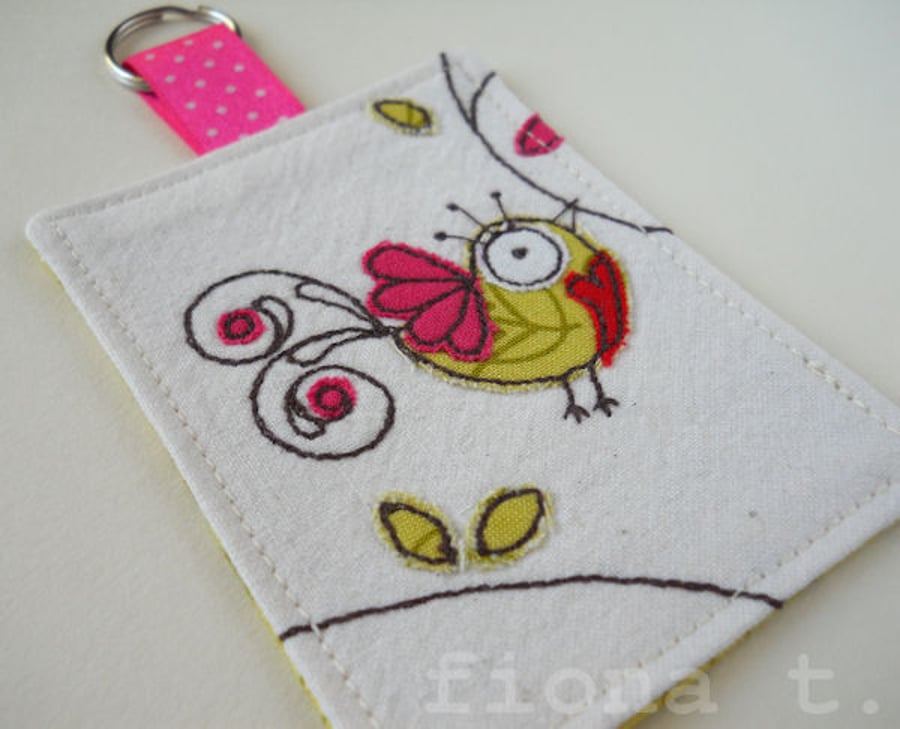 embroidered peace dove key ring - olive