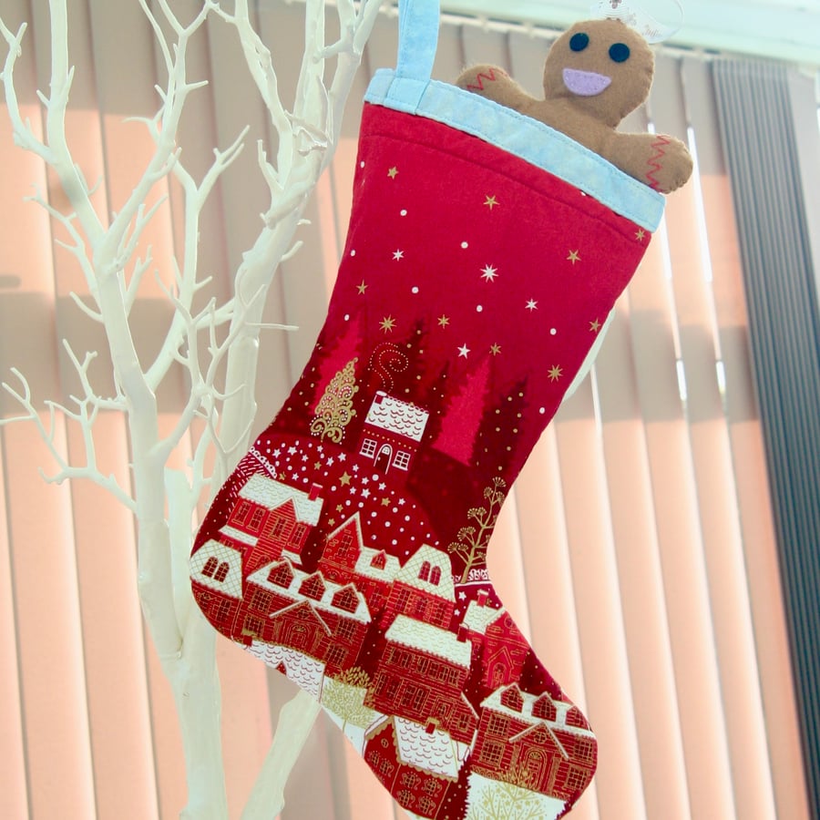 Hanging Christmas Stocking with Red Skandi Village