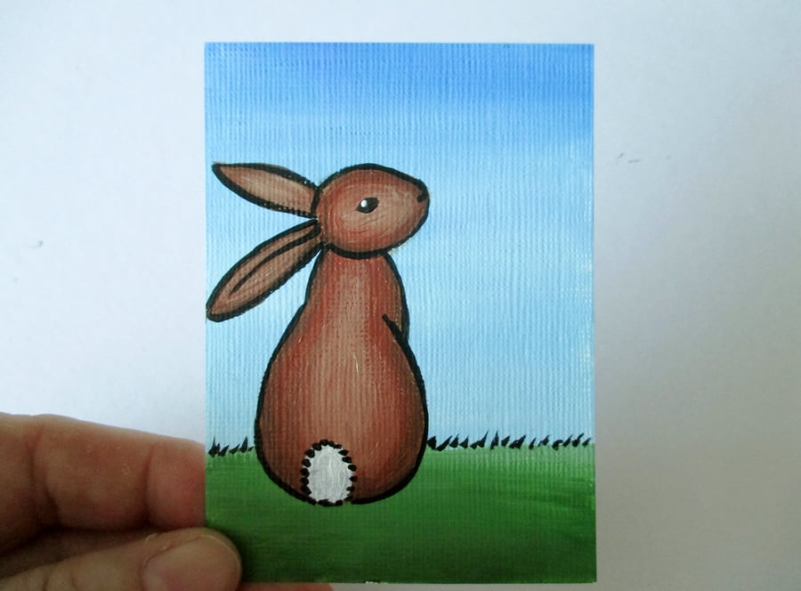 ACEO miniature original painting of a bunny rabbit art picture SFA