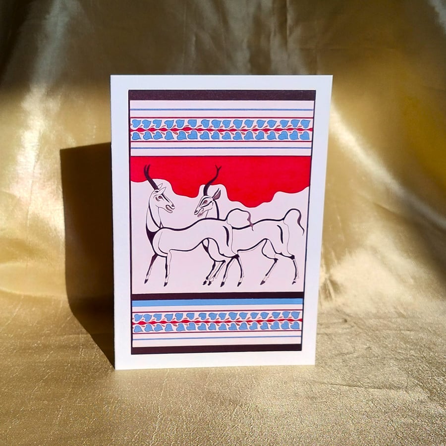 Minoan Art Illustration of Wall Painting from Thera, Akroti, Greetings Card 