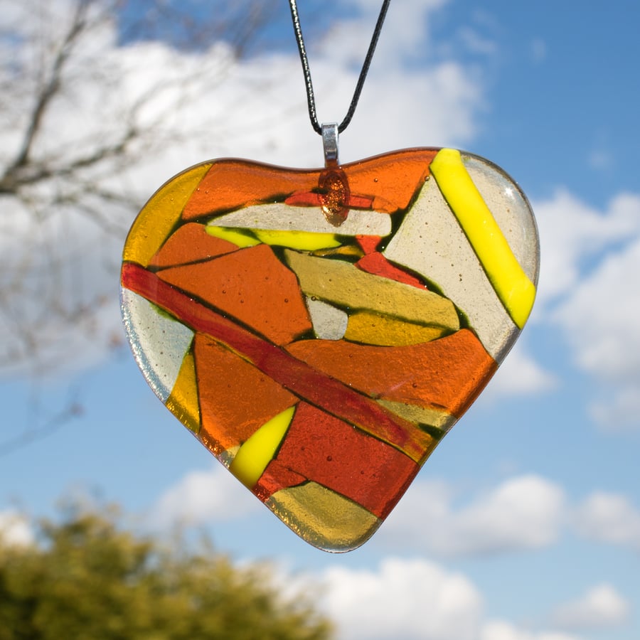 Fused Glass Jigsaw Heart in Yellows