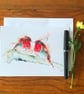 Robins Kiss Card, Robins Greetings Card, Wildlife Art Card, Birthday Card, Blank