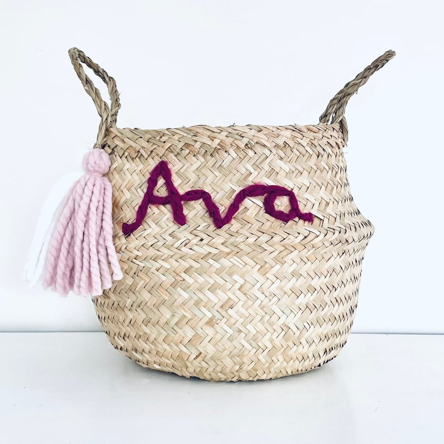 Personalised pink name basket toy storage box handmade letter basket