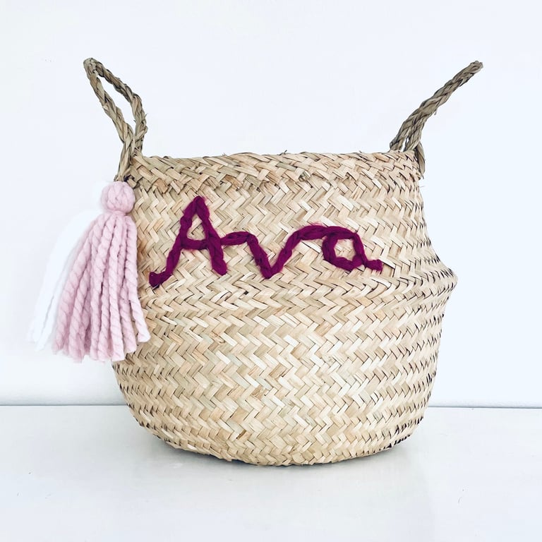 Personalised pink name basket toy storage box handmade letter basket