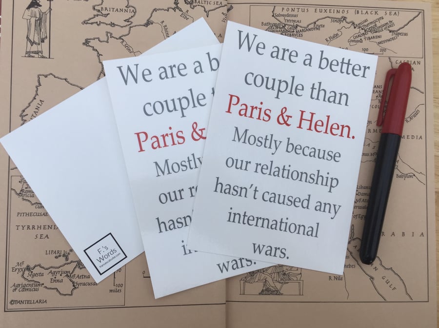 Trojan War Paris and Helen Greek Mythology Postcard Print, Iliad, Valentine's