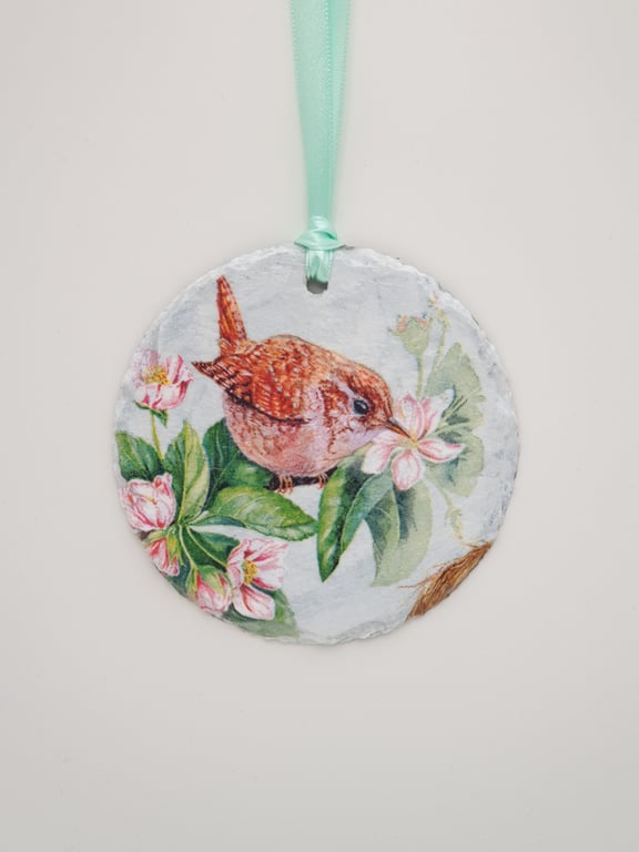 Wren, bird hanging decoration,  slate gift for a bird lover