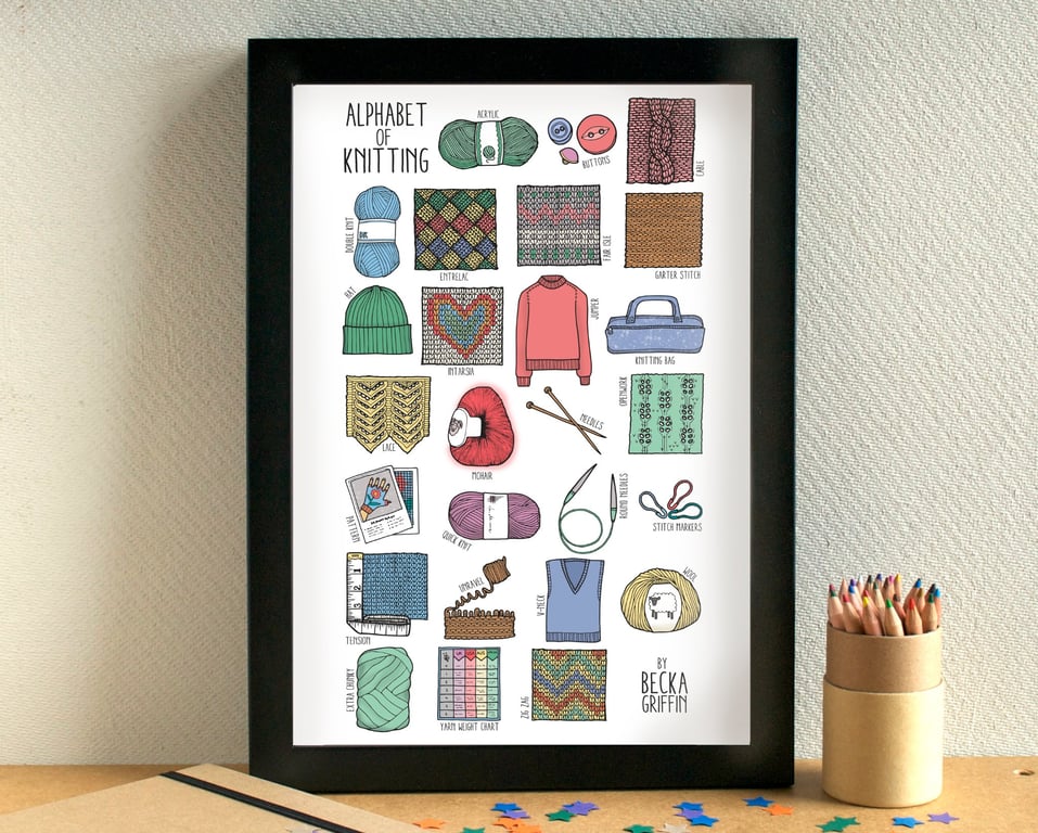 Knitting Alphabet Art Print