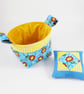 Bright and Cheerful Patchwork Table Top Sewing Basket and Pincushion Set - Image 3