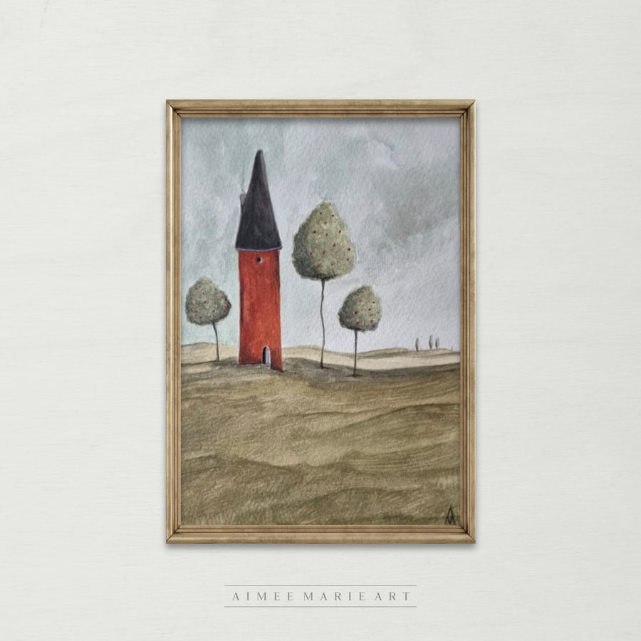 Whimsical House Painting - Original Art - Fairytale Illustration - Unframed 