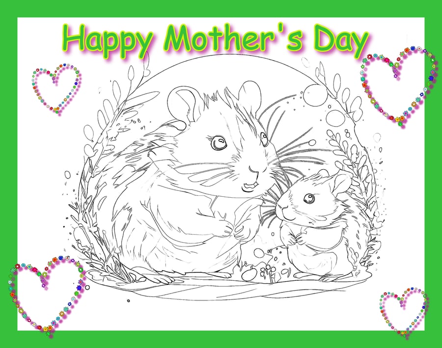 Colour Me In Activity Mother's Day Greeting Card Hamster Mum & Baby 