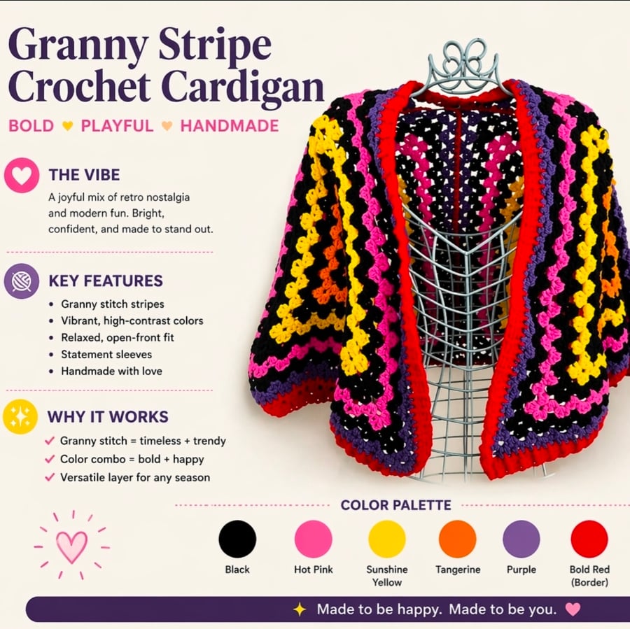 Children's Crochet Granny Stripe Cardigan