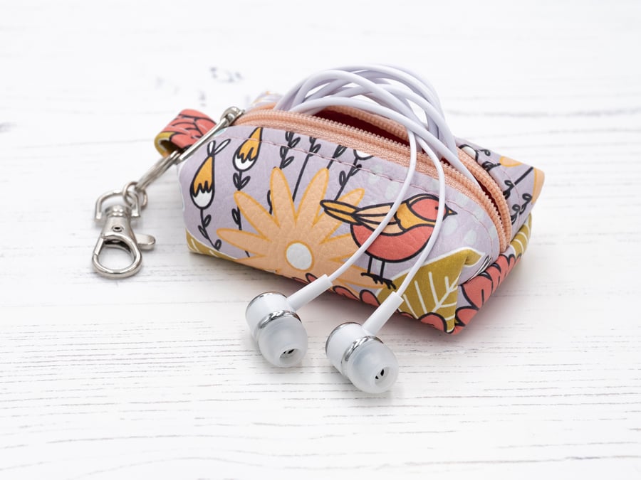 Vegan Leather Boxy Coin Purse in Birds