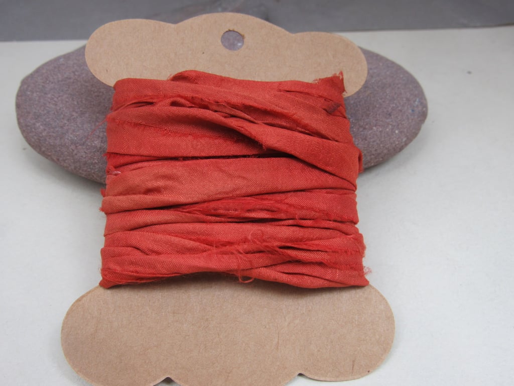 4m Dark Madder Orange Hand Dyed Natural Dye Sari Silk Ribbon