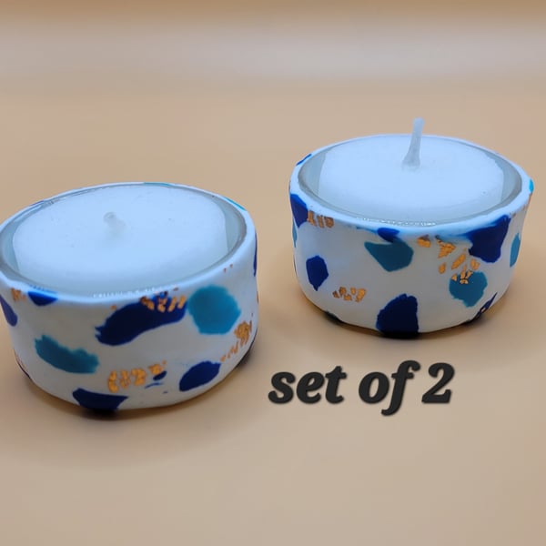 Terrazzo style polymer clay tealight candle holder 5cm set of 2