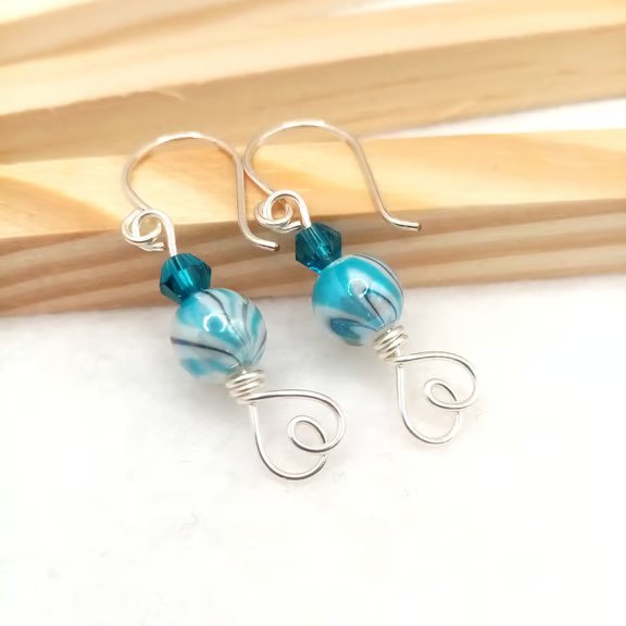 Pink-Blue Marble Candy Stripe Earrings, Blue Earrings, Pink Earrings 