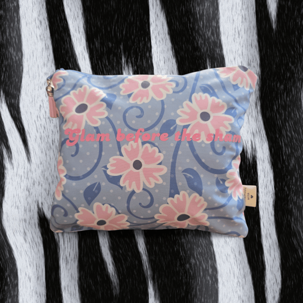 Large Handmade flora zipped bag with quote