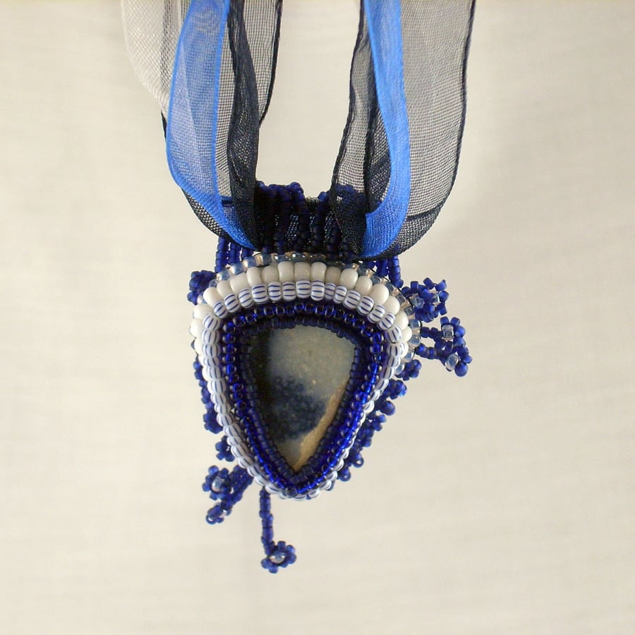 Blue Daisies beach ceramic pendant