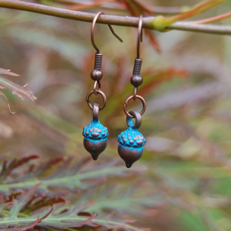 Copper Acorn Earrings - Woodland Inspired Autumn Jewellery