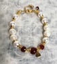Red white & gold beaded valentine bracelet, quartz jade and pearl - Image 5
