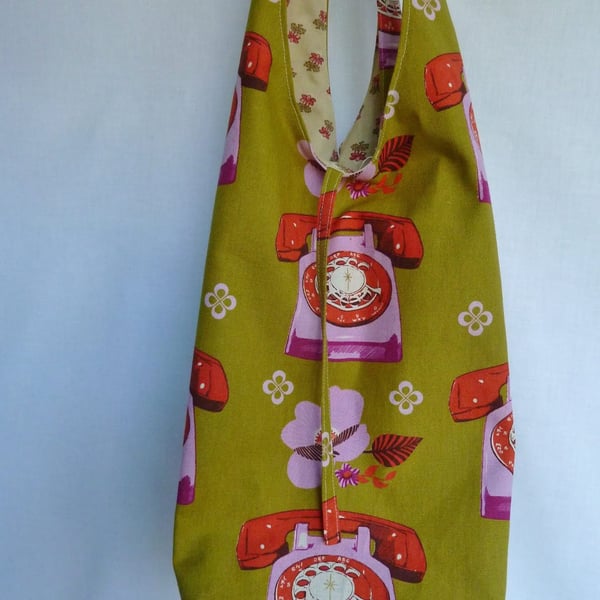 Retro Telephone Print Slouch shoulder Bag