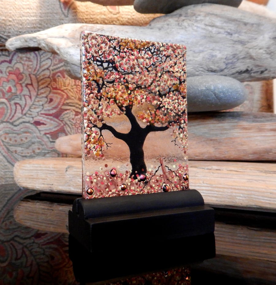 UNIQUE: Handmade Fused Glass 'AUTUMN TREE' Picture.