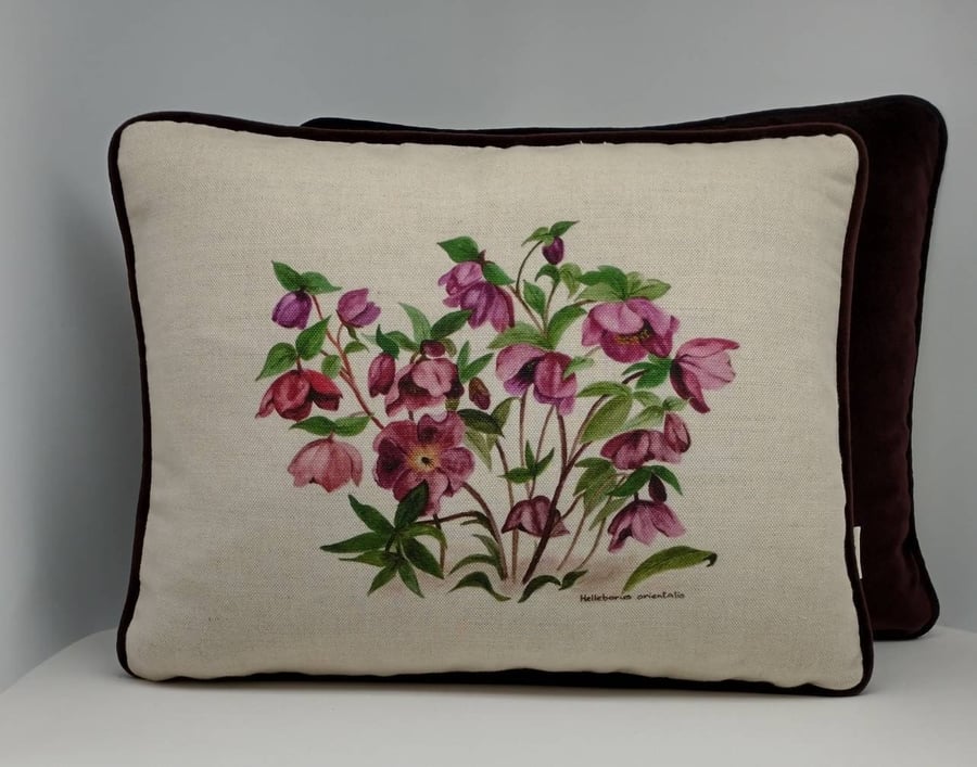 Hellebores (Lenten Rose) 18"x 14" cushion.