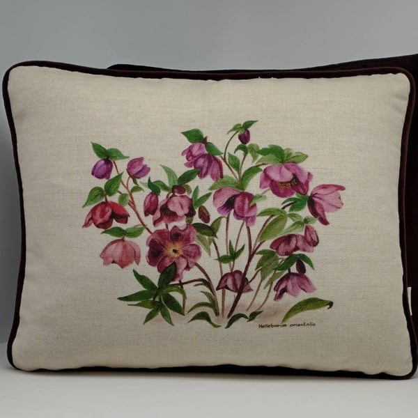 Hellebores (Lenten Rose) 18"x 14" cushion.
