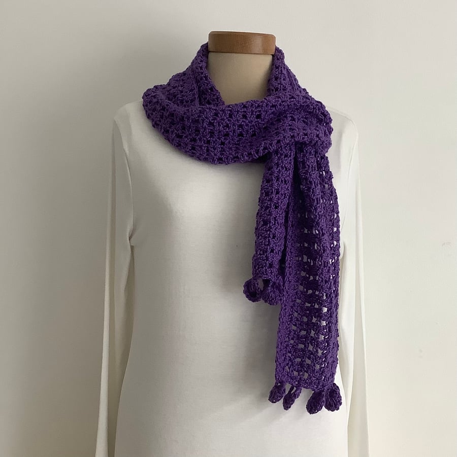 COTTON  and SILK scarf. 'Wayside' . Lightweight , all-seasons. Purple . 