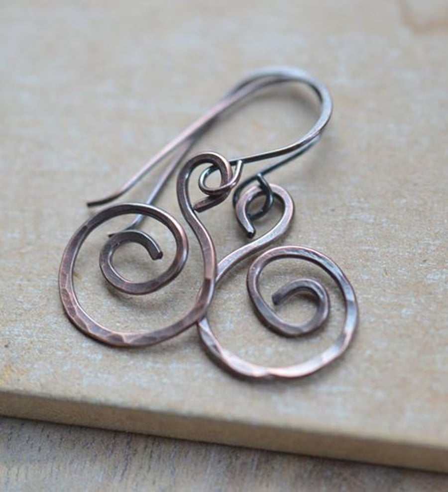 Handmade Swirly Link Copper Earrings